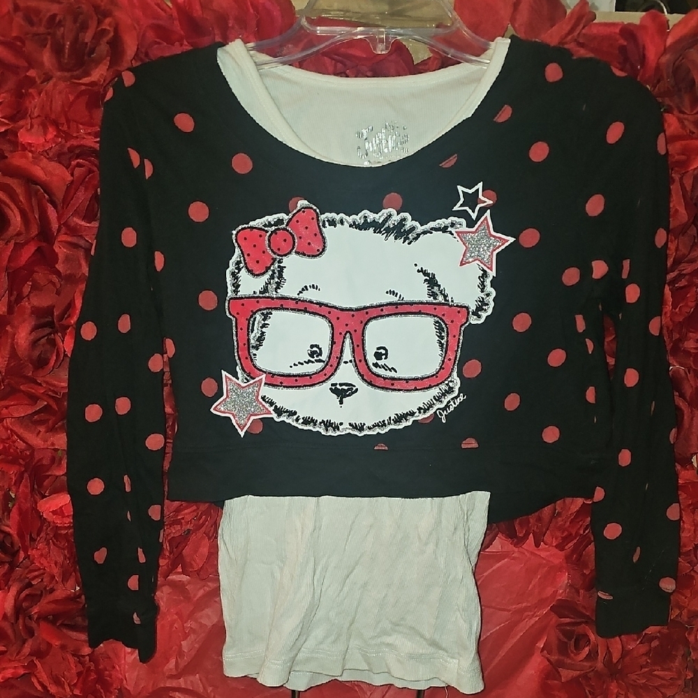 Justice Girls Black and Red Polka Dot Bear Long Sleeve Tee Size 8